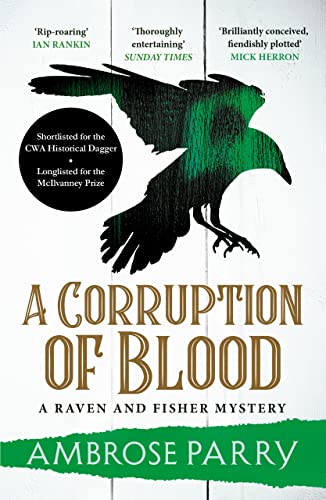 Book cover featuring a black crow silhouette over white wood grain with green accents.