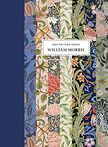 Book cover featuring repeating floral and bird patterns by William Morris.