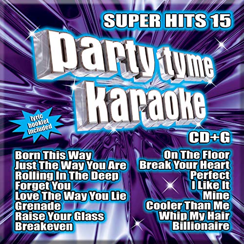 Karaoke CD cover with silver text, song titles, and a blue burst background.