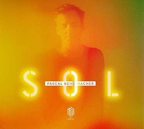 "Album cover with 'SOL' in neon letters and a man's figure in the background."