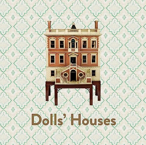 Illustration of a brownstone dollhouse against a green and white patterned background.