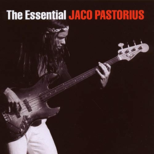 Jaco Pastorius playing a fretless bass guitar, album cover art.