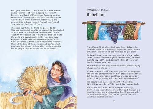 Open two-page spread from "The Lion Childrens Bible" with illustrations and text.