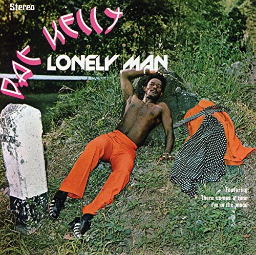 CD cover: Pat Kelly, shirtless, reclining by a stream, in orange pants.