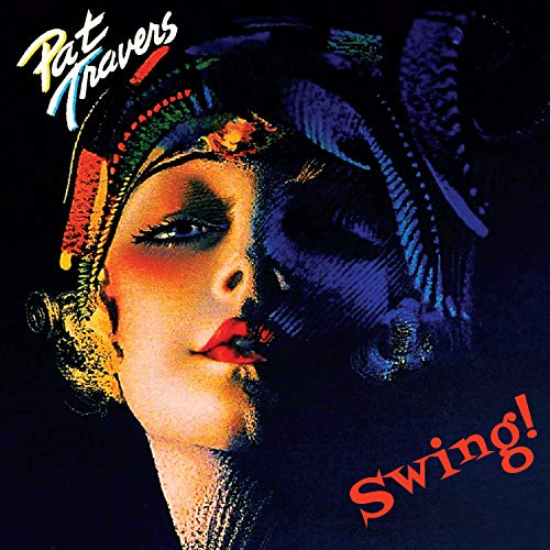"Album cover with a woman's face wearing a colorful headscarf, 'Pat Travers' and 'Swing!' text."