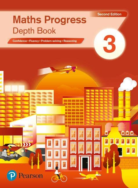 Maths Progress Depth Book 3 textbook cover featuring city buildings, a plane, and cyclist.
