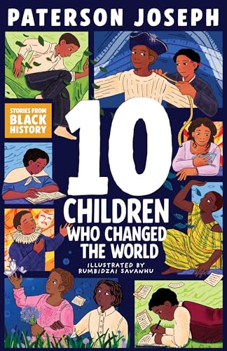 Book cover: "TEN CHILDREN WHO CHANGED THE WORLD" with illustrated portraits.