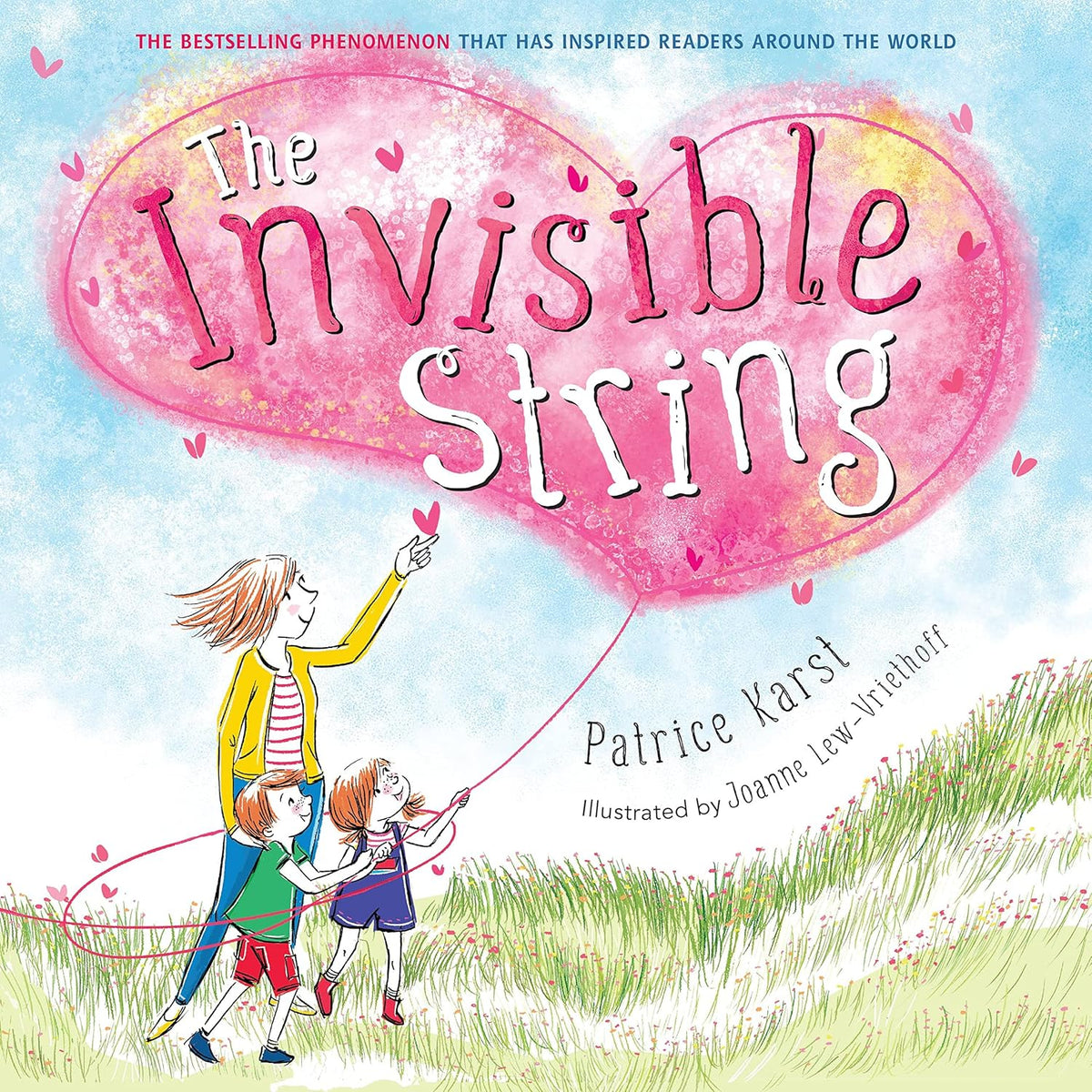 Book cover: "The Invisible String" with illustration of mother and child.