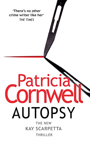 Book cover for Autopsy by Patricia Cornwell featuring a scalpel cutting a red line.