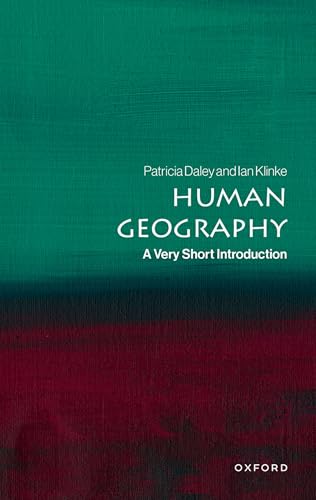 Book cover: "Human Geography" with green and red textured background.