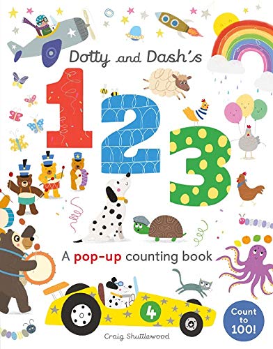Colorful children's pop-up book cover featuring numbers one, two, and three.