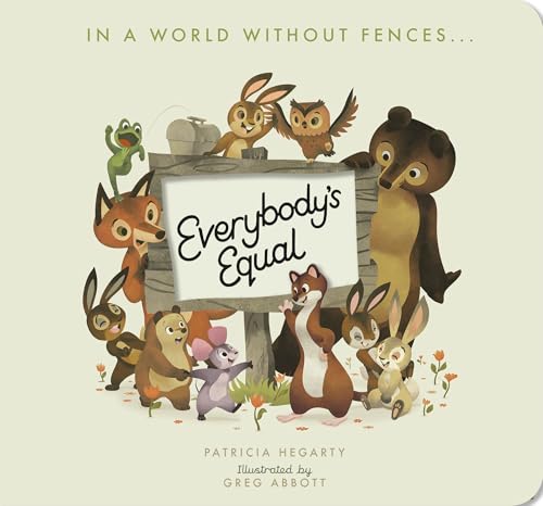 Children’s book cover featuring diverse animals gathered around a sign.
