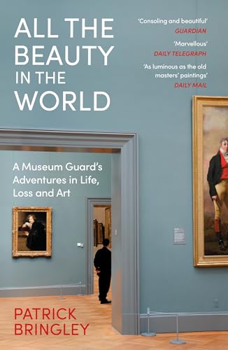 Book cover with museum interior scene, paintings, and text: "All the Beauty in the World".