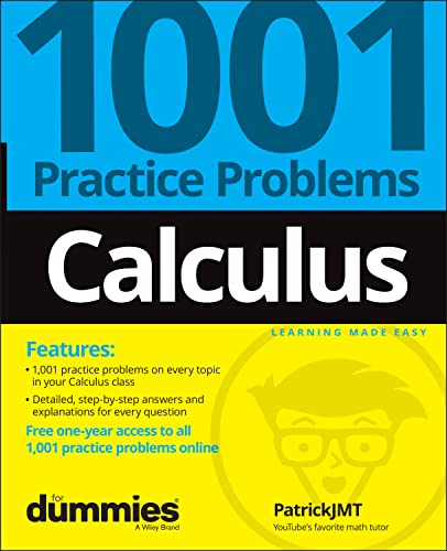 Calculus practice problems book cover with large white text and a cartoon brain.