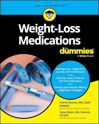 Book cover: "Weight-Loss Medications for Dummies" with medical tools imagery.