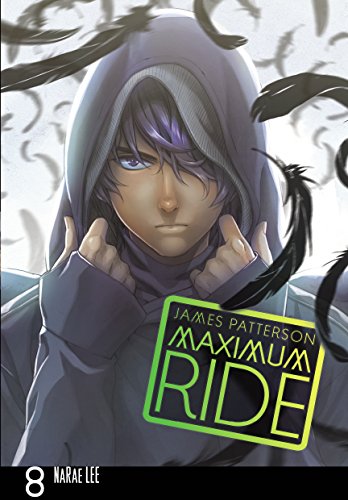 "Illustration of a manga character with purple hair, surrounded by black feathers, on a manga cover."