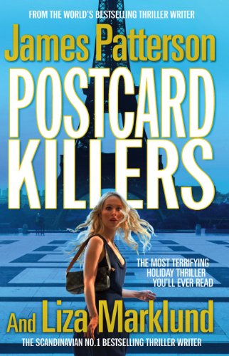 Book cover: "Postcard Killers" with a woman and the Eiffel Tower.
