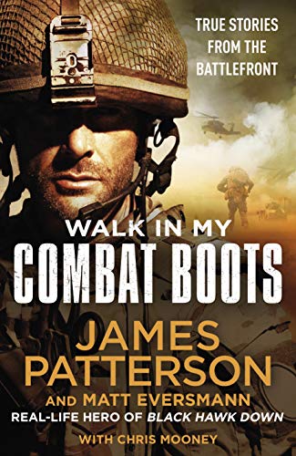 Book cover: soldier in helmet, battlefield background, “Walk in My Combat Boots.”