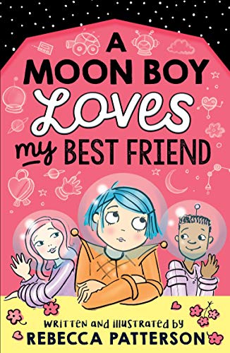 Book cover: three children with pink and space-themed decorations.