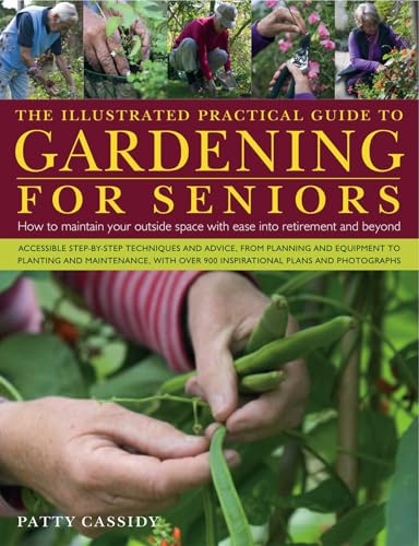 Gardening book cover with images of seniors and hands harvesting peas.
