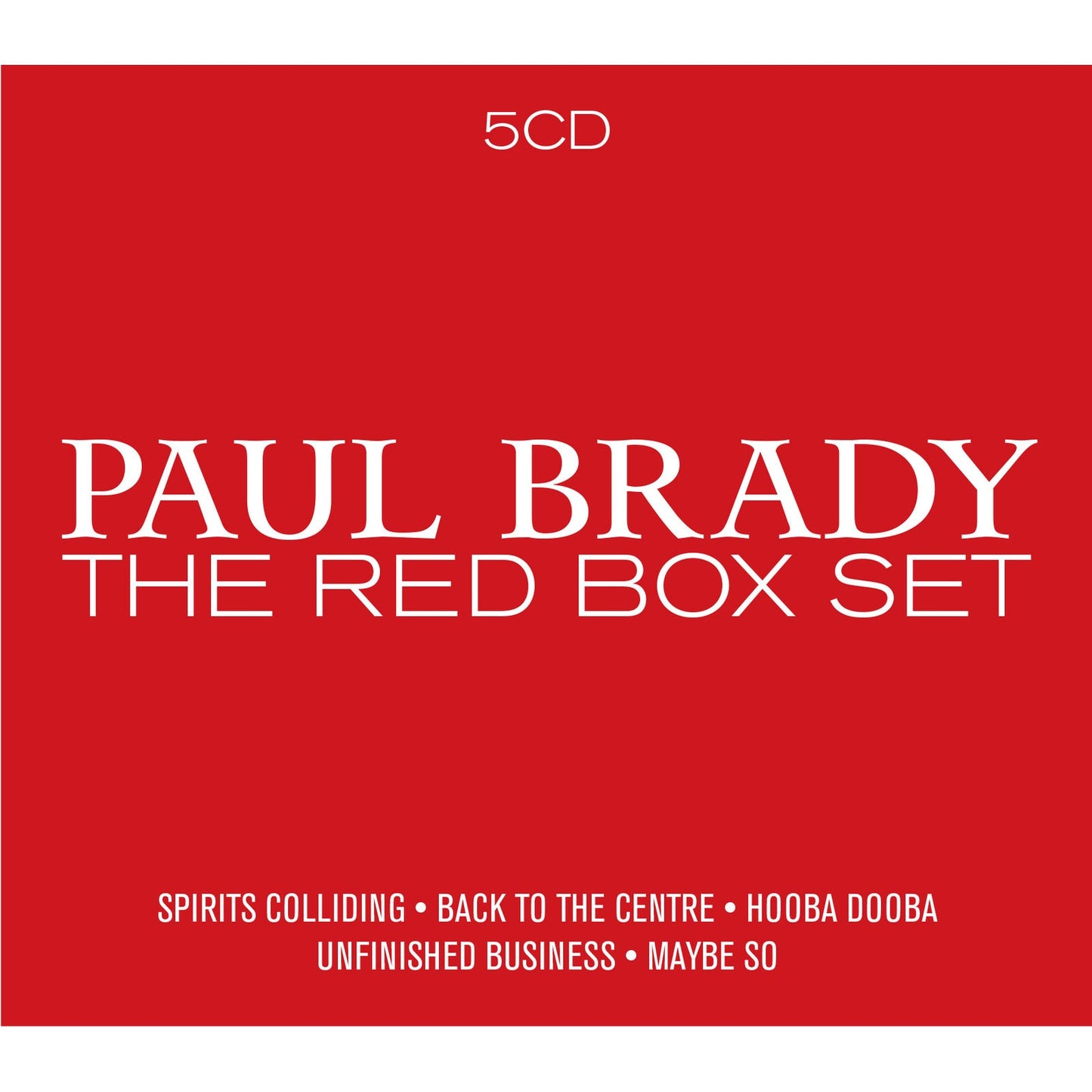 Red box set for Paul Brady’s “The Red Box Set” with song titles.
