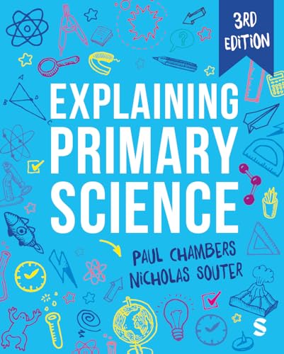 Book cover: “Explaining Primary Science” with science doodles and 3rd edition text.