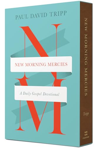Book cover: “New Morning Mercies” devotional with red letter “M” design.