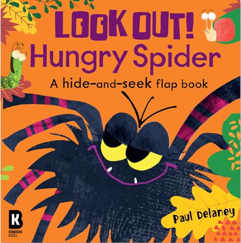 Orange book cover with a large, cartoon spider and colorful flaps.