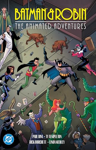 Batman and Robin fight various villains including Joker, Harley Quinn, and Poison Ivy.