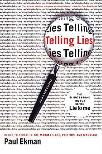 Book cover featuring a magnifying glass over the words Telling Lies by Paul Ekman.