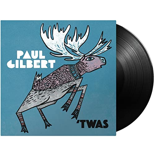 Vinyl record and cover featuring a stylized moose illustration on a blue background.