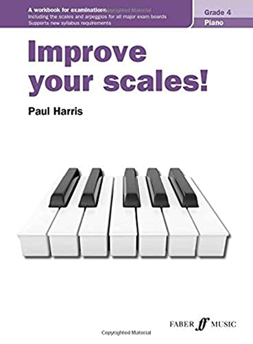 Piano scales workbook, “Improve your scales!” Grade 4, with keyboard image.