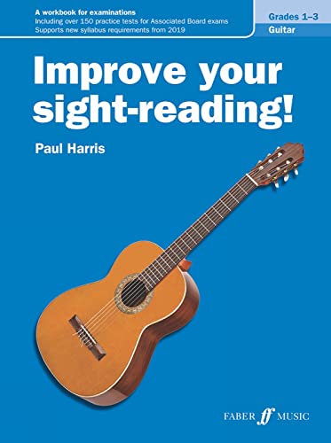 Cover of Improve your sight-reading! Guitar Grades 1-3 book with an acoustic guitar illustration.