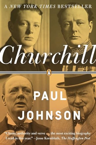 Book cover featuring four sepia-toned portraits of Winston Churchill at different ages.