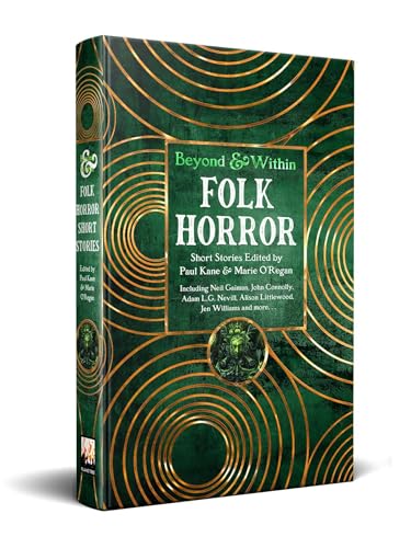 Book cover titled Folk Horror with green background and gold concentric circle patterns.