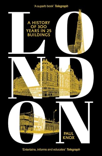 Book cover: “London” title with building illustrations, gold and white design.