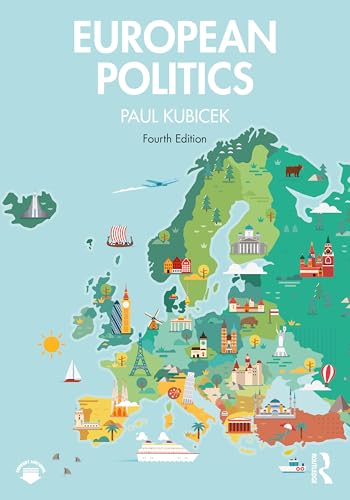 Book cover for “European Politics” featuring a colorful illustrated map of Europe.