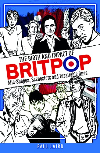 Book cover with black and white illustrations of musicians and the title "Britpop".