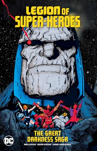 Comic book cover featuring superheroes facing a giant stone head.