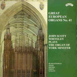 "CD cover with a cathedral organ and green text panel on the right."