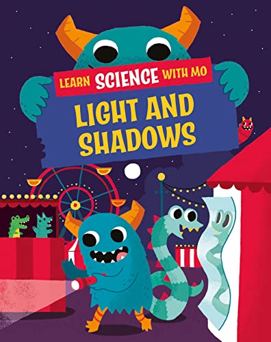 Book cover with blue monsters, a Ferris wheel, and the title “Light and Shadows”.