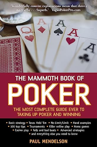 Book cover: "The Mammoth Book of Poker" with playing cards and chips.