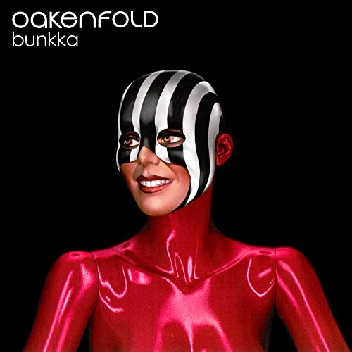 Album cover featuring a person in a red latex suit wearing a striped mask.