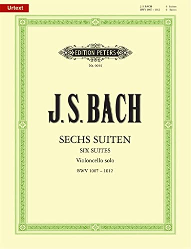 Sheet music cover for J.S. Bach's Six Cello Suites, published by Edition Peters.