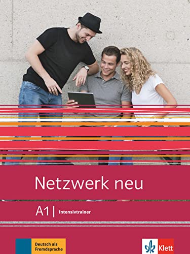 Book cover with three young people looking at a tablet, “Intensivtrainer A1”.
