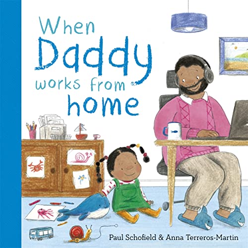 Book cover: father working at home with a young child nearby.