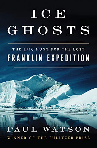 Book cover: “Ice Ghosts” with a snowy, icy landscape and author name.