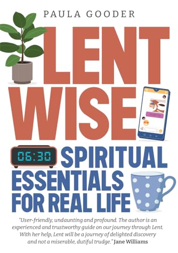 Book cover for “Lentwise” with plant, phone, clock, and mug imagery.