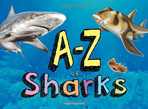 Book cover featuring illustrated sharks and large yellow "A-Z of Sharks" text.