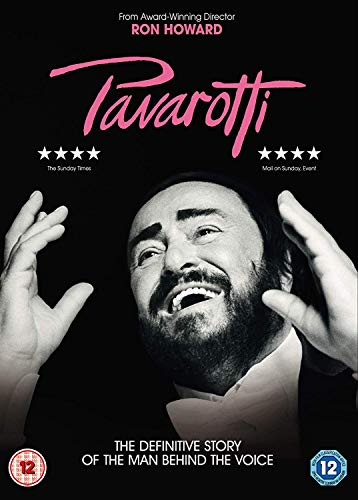 DVD cover for "Pavarotti," featuring a black and white portrait of the tenor.